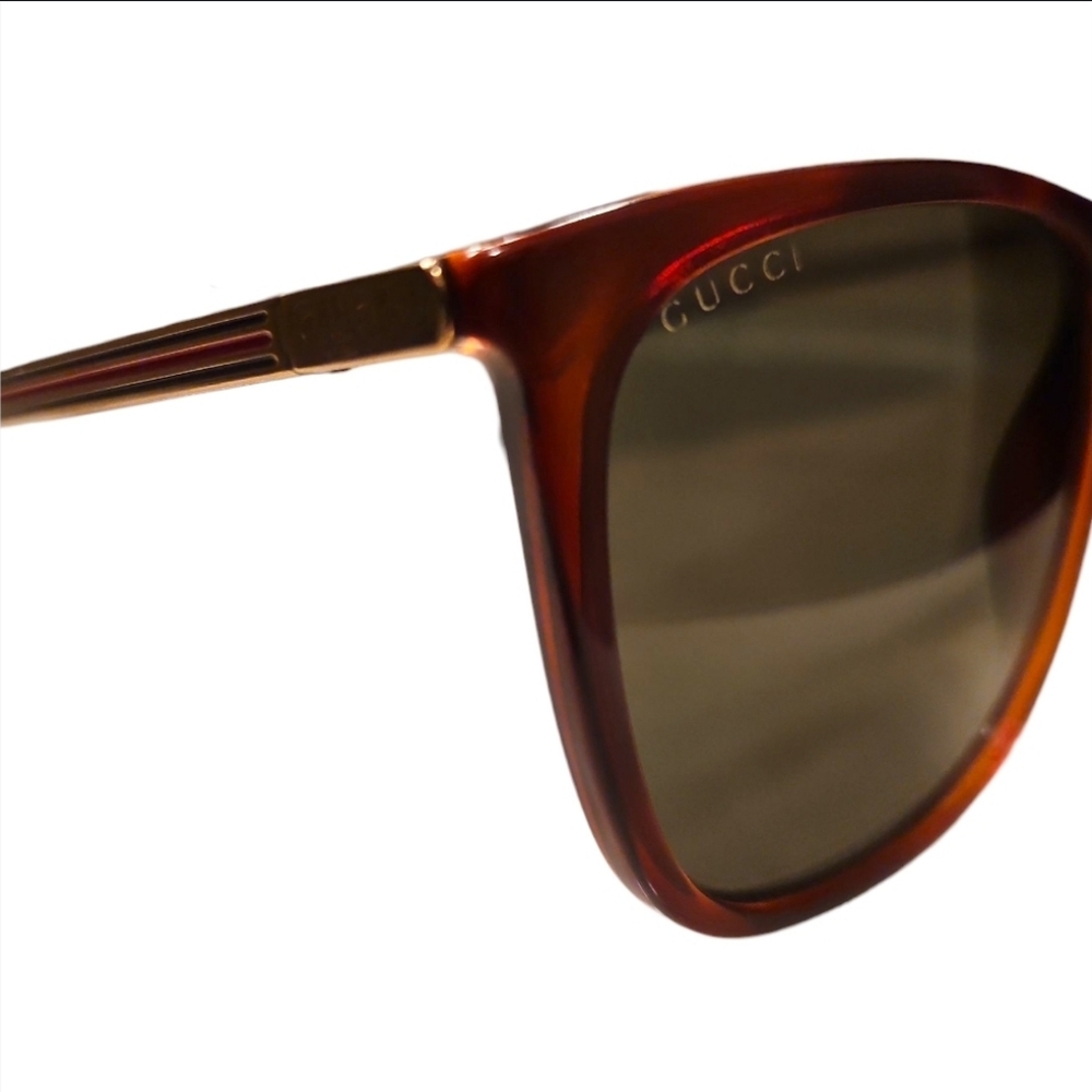 GUCCI | Tortoiseshell Square Sunglasses With Green / Red Striped Detail 1129/S - Picture 4 of 9